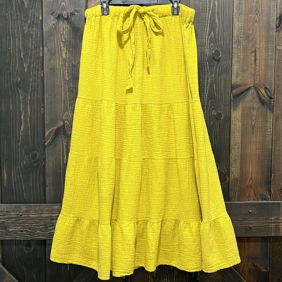 Ashley Stewart Maxi Set 18 20 Yellow Skirt Gauzy Flutter Boho Matching Stretch - Picture 7 of 12